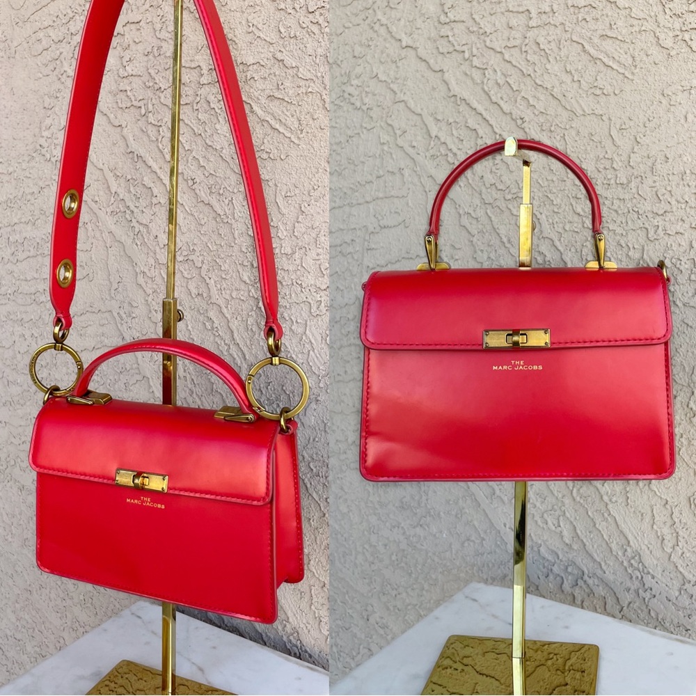 MARC JACOBS Red Smooth Leather Crossbody Flap Satchel Downtown Shoulder Bag